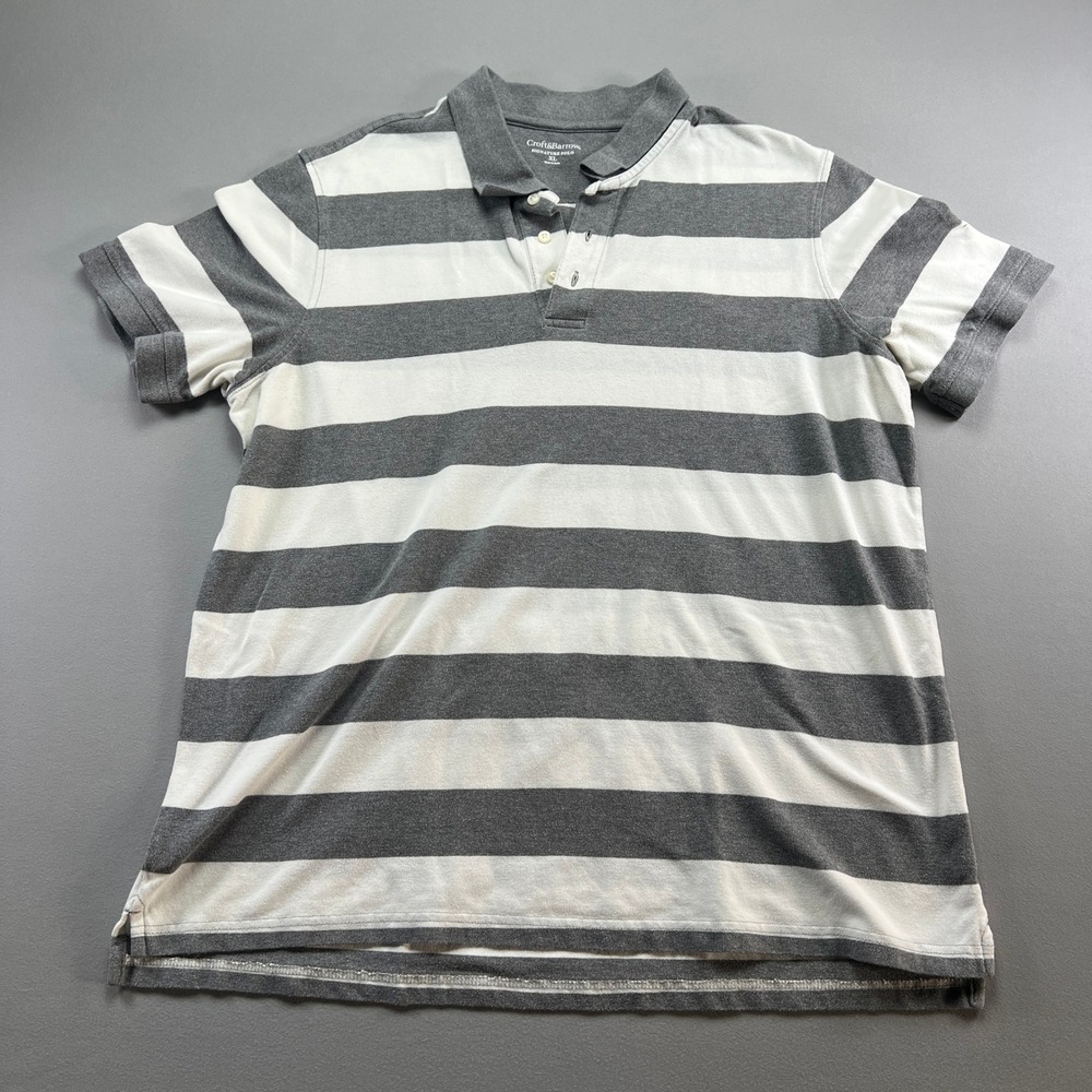 Croft & Barrow Signature Polo Shirt Men XL Gray White Striped Cotton Resort Wear